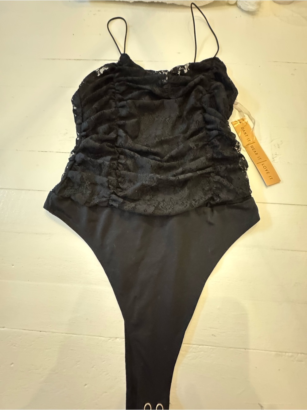 Almost Famous Black Lace Ruched Bodysuit